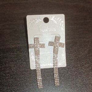 Bling Silver Cross Dangle Earrings